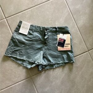 Women's Green Distressed Shorts